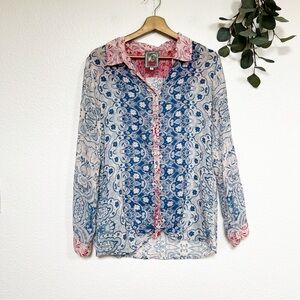 Johnny Was- Paisley Sheer Button Down Blouse- Small